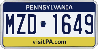 PA license plate MZD1649