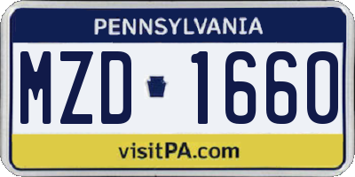 PA license plate MZD1660