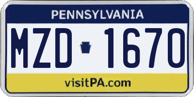 PA license plate MZD1670