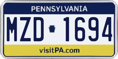 PA license plate MZD1694