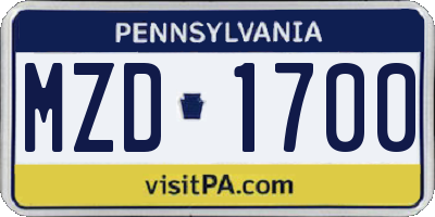 PA license plate MZD1700