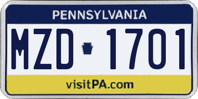PA license plate MZD1701