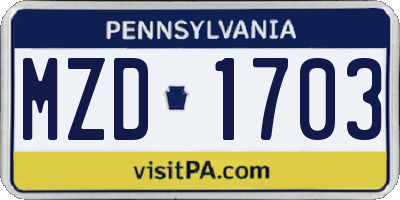 PA license plate MZD1703