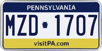PA license plate MZD1707