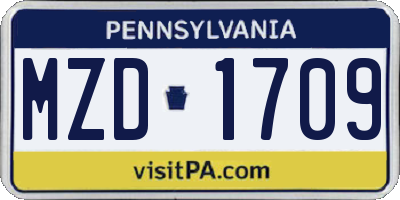 PA license plate MZD1709