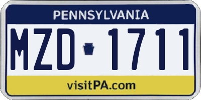 PA license plate MZD1711