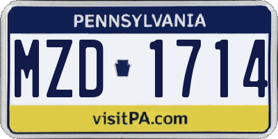 PA license plate MZD1714