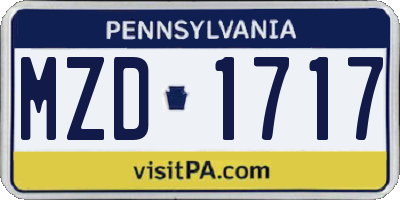 PA license plate MZD1717