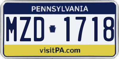 PA license plate MZD1718
