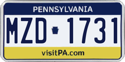 PA license plate MZD1731