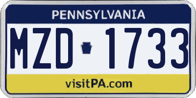 PA license plate MZD1733