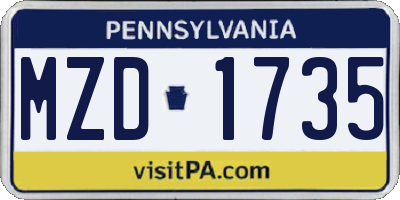 PA license plate MZD1735