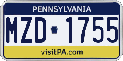 PA license plate MZD1755