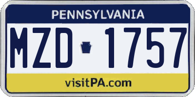 PA license plate MZD1757