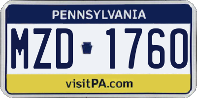 PA license plate MZD1760