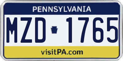 PA license plate MZD1765