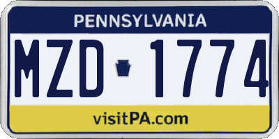 PA license plate MZD1774