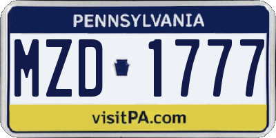 PA license plate MZD1777