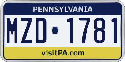PA license plate MZD1781