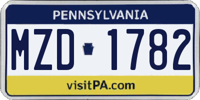 PA license plate MZD1782