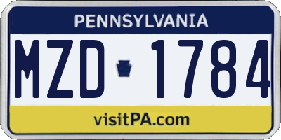 PA license plate MZD1784