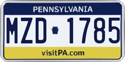 PA license plate MZD1785