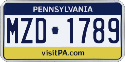 PA license plate MZD1789