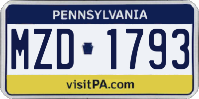 PA license plate MZD1793