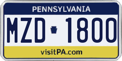 PA license plate MZD1800