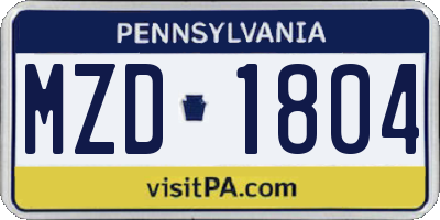 PA license plate MZD1804