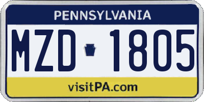 PA license plate MZD1805