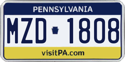 PA license plate MZD1808