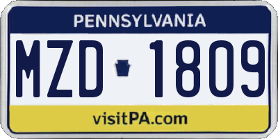 PA license plate MZD1809