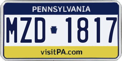 PA license plate MZD1817