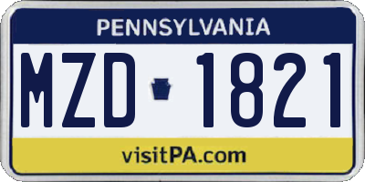 PA license plate MZD1821