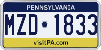 PA license plate MZD1833