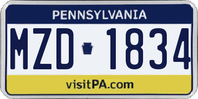 PA license plate MZD1834