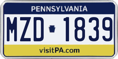 PA license plate MZD1839