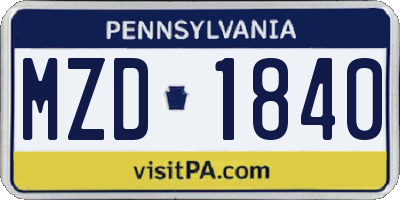 PA license plate MZD1840