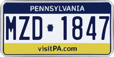 PA license plate MZD1847