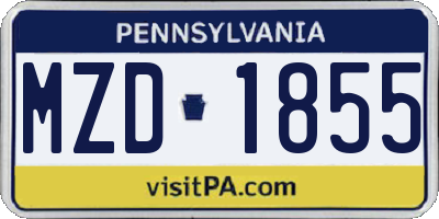 PA license plate MZD1855