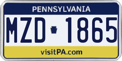 PA license plate MZD1865