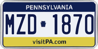 PA license plate MZD1870