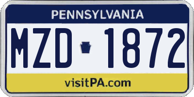 PA license plate MZD1872