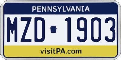 PA license plate MZD1903