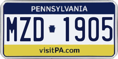 PA license plate MZD1905