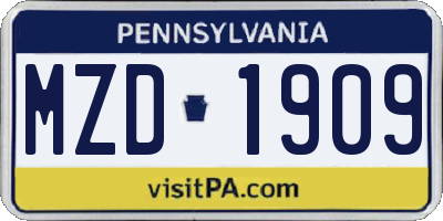 PA license plate MZD1909