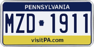PA license plate MZD1911