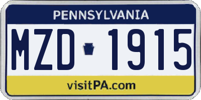 PA license plate MZD1915