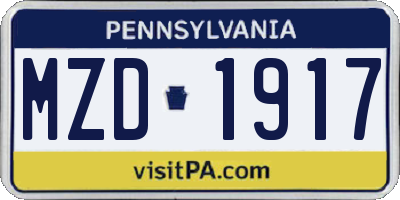 PA license plate MZD1917